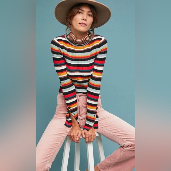 Moth Sweaters - Anthropologie Moth Fawcett Striped Multicolor 90s Turtleneck - Size XL